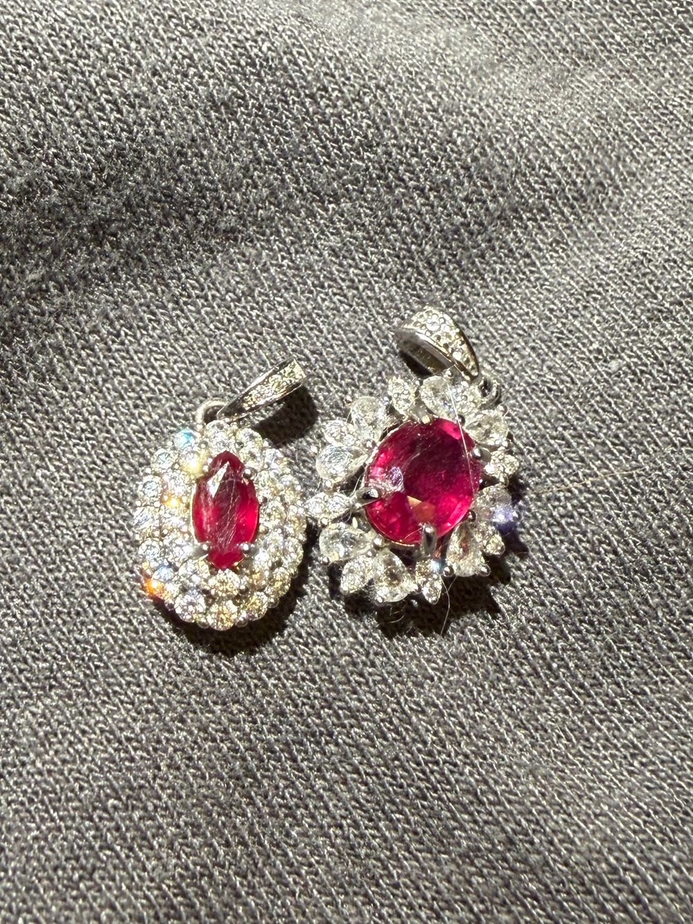2 pc Ruby pendants surrounded by moissanite